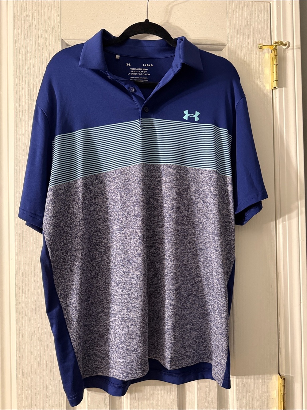 Under Armour Men's Royal Blue Heathered Polo with Light Blue Stripe